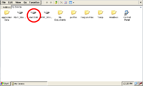 Windows Explorer showing My Device directory with Hard Disk circled